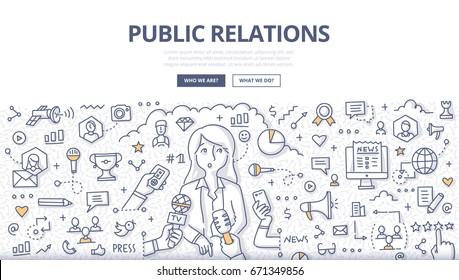 Ilustración vectorial de un orador público que da una entrevista. Concepto de relaciones públicas de gestión de información entre la organización y el público para banners web, imágenes de héroes, materiales impresos