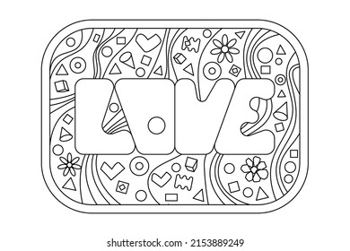 Doodle vector illustration of word Love, coloring book, zentangle