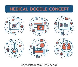 Doodle vector illustrations of Medical Concepts.