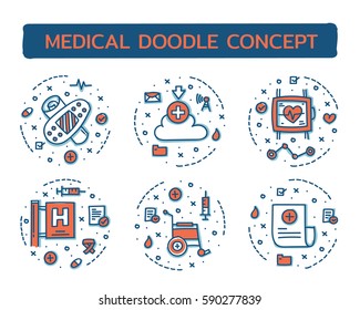 Doodle vector illustrations of Medical Concepts.