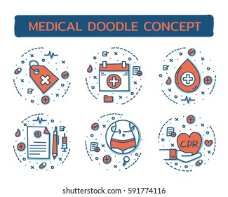 Doodle vector illustrations of Medical Concepts.