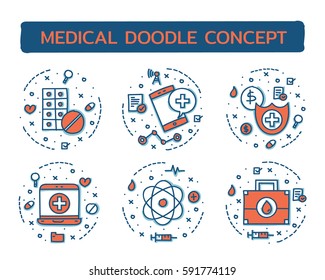 Doodle vector illustrations of Medical Concepts.