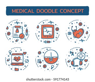 Doodle vector illustrations of Medical Concepts.