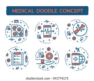 Doodle vector illustrations of Medical Concepts.