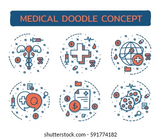Doodle vector illustrations of Medical Concepts.