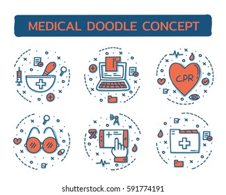 Doodle vector illustrations of Medical Concepts.