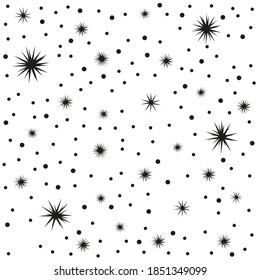 Doodle vector illustrations. Snowflakes background. Stars background. Seamless pattern of Christmas snow. Seamless pattern for winter and christmas theme. Hand drawn star