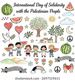 Vector Doodle del Día Internacional de Solidaridad con las Personas Palestinas