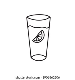Doodle vector isolated lemon water with slice in glass. Refreshing detox healthy water homemade lemonade aqua vitamin C. 