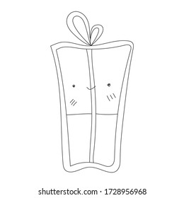 Doodle vector kawaii gift box line icon isolated on white background. Hand drawn sign. 