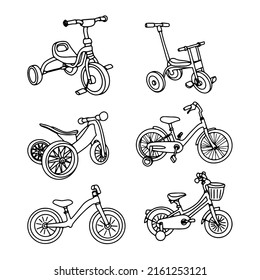 doodle vector kid bicycle set 