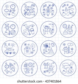 Doodle vector kindergarten elements