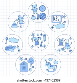 Doodle vector kindergarten elements