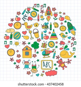 Doodle vector kindergarten elements