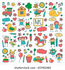 Doodle vector kindergarten elements