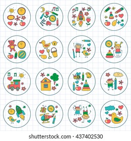 Doodle vector kindergarten elements