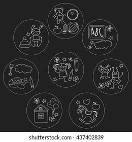 Doodle vector kindergarten elements
