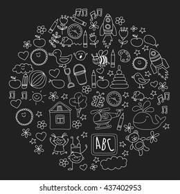 Doodle vector kindergarten elements