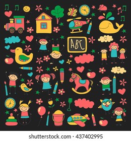 Doodle vector kindergarten elements