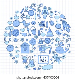 Doodle vector kindergarten elements