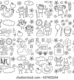 Doodle vector kindergarten elements