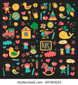 Doodle vector kindergarten elements
