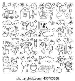 Doodle vector kindergarten elements