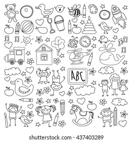 Doodle vector kindergarten elements