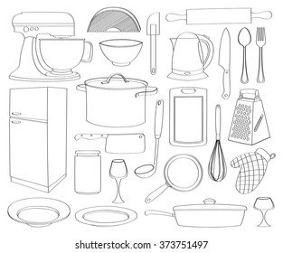 Doodle vector kitchen - Kitchen tools, cooking food