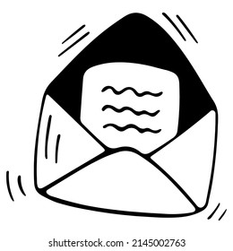 Doodle vector letter envelope. Hand drawn logo or icon with thin black line.