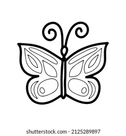 Doodle vector line butterfly isolated illustration. Decoration for nursery room, prints, posters and coloring books