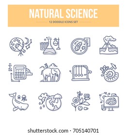 Doodle vector line icons of natural science branches