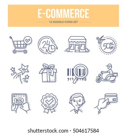 Doodle Vector Line Icons Set Of Shopping And E-commerce