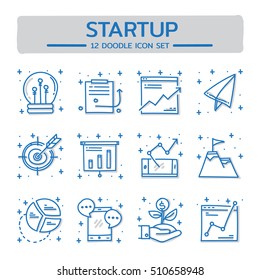 Doodle vector line icons set of Startup