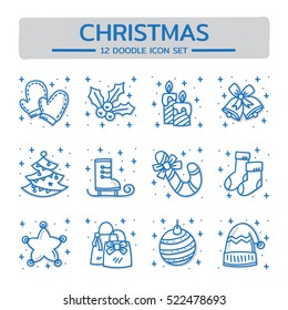 Doodle vector line icons set of Christmas