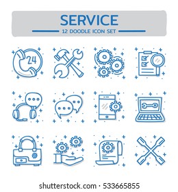 Doodle vector line icons set of Service