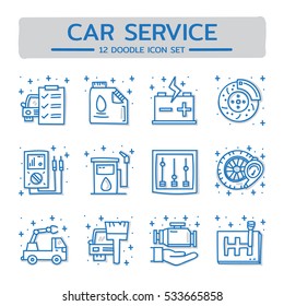 Doodle vector line icons set of Car Service