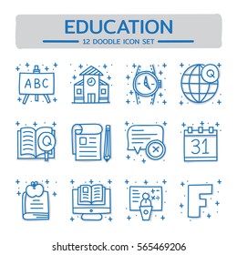Doodle vector line icons set of Education