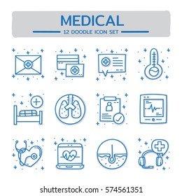 Doodle vector line icons set of Medical.