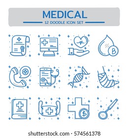 Doodle vector line icons set of Medical.
