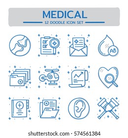 Doodle vector line icons set of Medical.