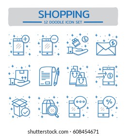 Doodle vector line icons set of Shopping.