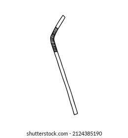 Doodle Vector Metal Straw Isolated. Hand Drawn Eco Friendly Straw Illustration