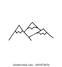 Doodle vector mountains  Outline Mountain isolated white background  Hand  drawn landscape detail  Cute stylized Scandinavian style snow capped mountains  Line stock illustration for designs