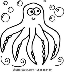 Doodle vector octopus isolated om white. Coloring page for children.