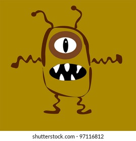 doodle vector of one eyed monster with antennas