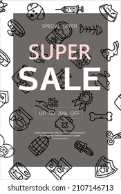 Banner de mascota vector Doodle. Iconos para la tienda de mascotas, guardería. Dibujo a mano ilustración de accesorios para perros y mascotas hueso, comida, correa, entrenamiento, cuidado, crianza de un perro