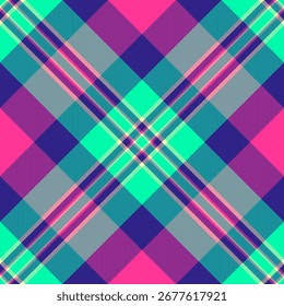 Doodle vector plaid seamless, tone background pattern texture. American fabric check textile tartan in indigo and bright colors palette.