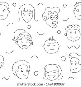 Doodle vector portraits of different people on white background.  