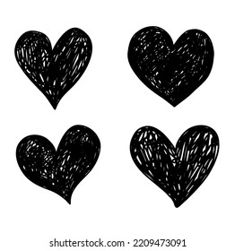 Doodle vector red sketch hearts, hand drawn love heart collection. Broken love, divorce forever alone style scribble art. Valentine's Day set bullet journal.